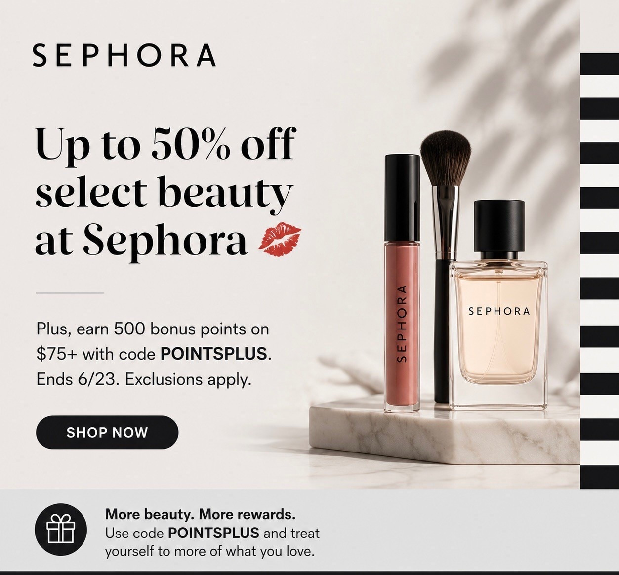 ✨ Sephora sale alert! ✨

Beauty lovers, this is your sign to stock up on your favorites! 💄🖤

Enjoy up to 50% off select beauty products at Sephora and earn 500 bonus points when you spend $75+ using code POINTSPLUS.

Whether you’re restocking your skincare essentials, grabbing a new fragrance, or finally trying that viral makeup product, now is the perfect time. 🤍

🛍️ Use code: POINTSPLUS
🎁 Earn 500 bonus points on $75+ purchases
⏰ Offer ends 6/23

What’s on your Sephora wishlist right now? 👇✨

#SephoraSale #SephoraFinds #BeautyDeals #SephoraHaul #SkincareFavorites #MakeupLover #BeautyCommunity #SephoraCollection #BeautyRewards #TreatYourself #SephoraObsessed #BeautyMustHaves #SaleAlert #BeautyShopping #GlowUpEssentials 💋🖤

#LTKSaleAlert