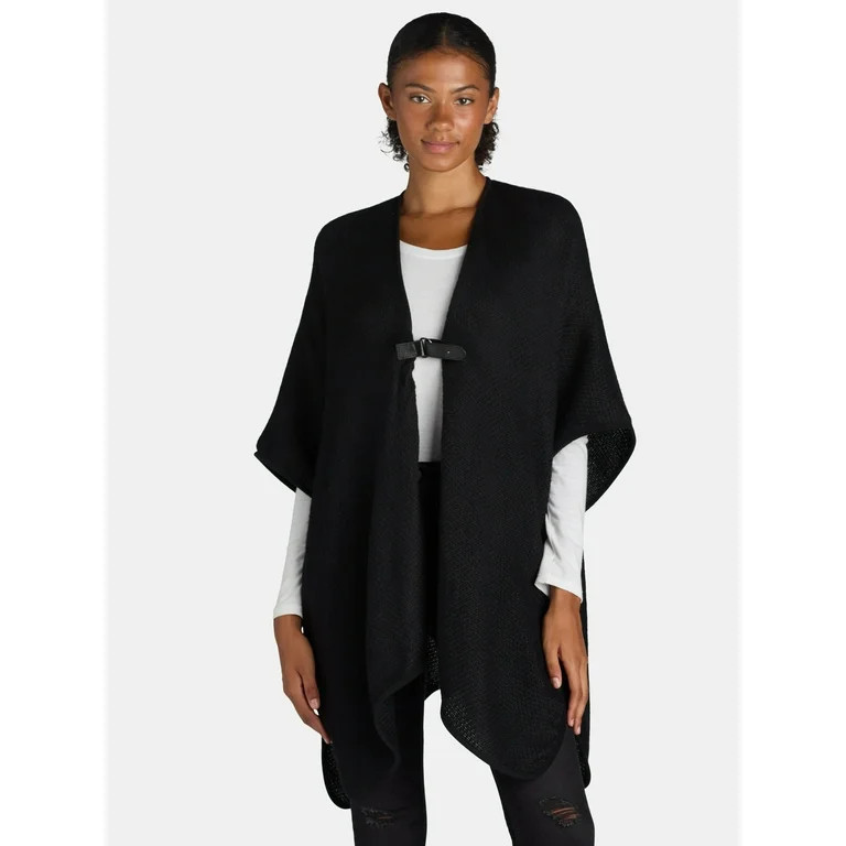 Time and Tru Women's Woven Fashion Cover-Up Ruana Layering Piece, Black Soot | Walmart (US)