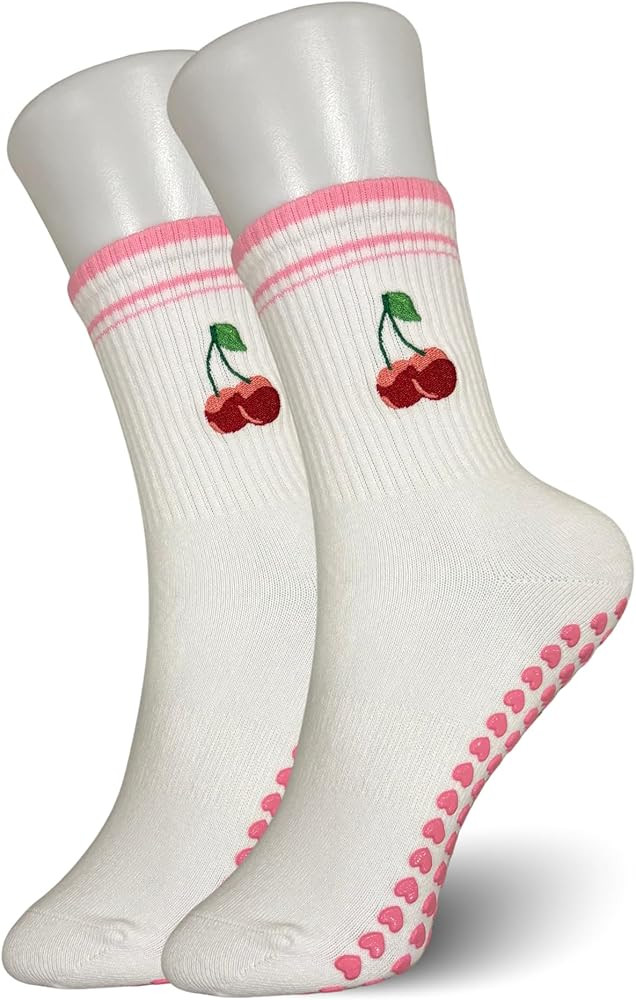 Pilates Cherry Socks - Fun Vibrant White Pilates, Yoga, & Barre Gym Socks with Athletic Grip for ... | Amazon (CA)
