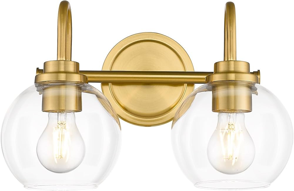 2-Light Brushed Gold Light Fixture, Champagne Bronze Vanity Light with Clear Glass Shade, Brass B... | Amazon (US)