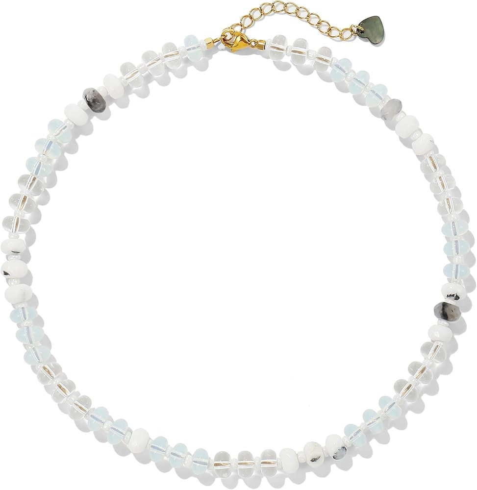 Gemstone Beaded Necklace for Women Colorful Natural Stone Freshwater Pearl Surfer Beach Rainbow N... | Amazon (US)