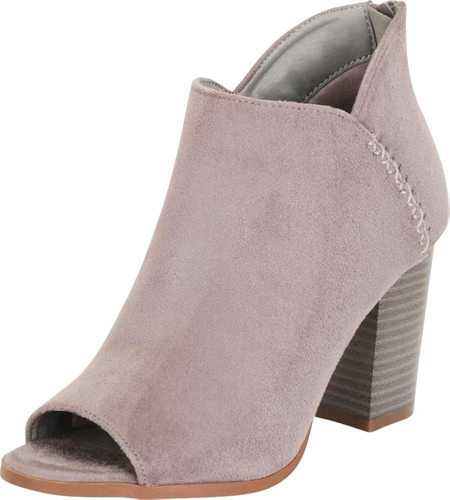 Cambridge Select Women's Open Toe Whipstitch Stacked Chunky Block Heel Shootie Ankle Bootie | Amazon (US)