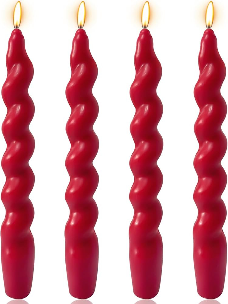4 Pack 7 Inch Red Spiral Taper Candles, Unscented Dripless Fat Twisted Candlesticks for Home Déc... | Amazon (US)