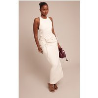 Cream Racer Ruched Maxi Dress | PrettyLittleThing US