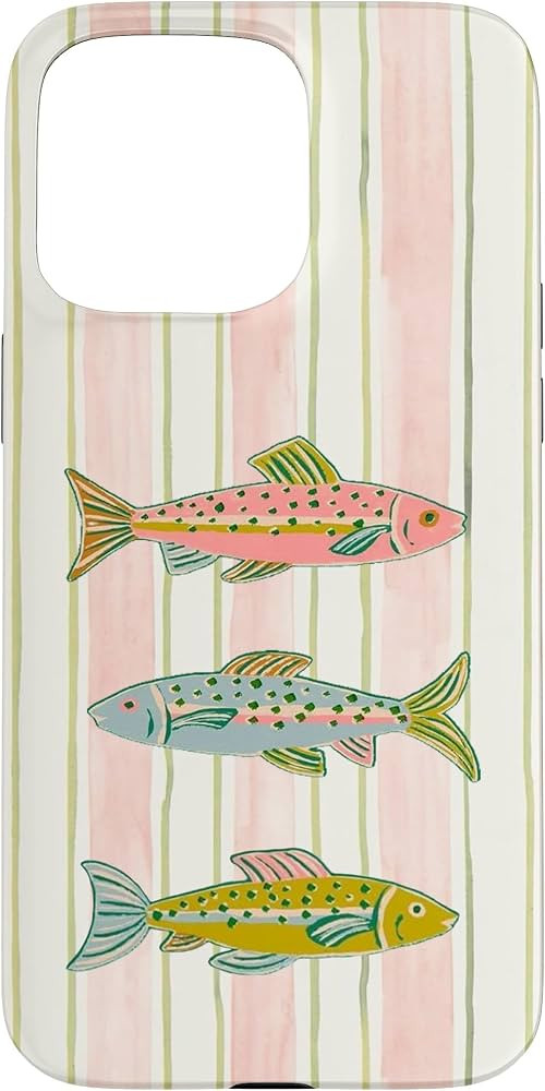 Summer Pink Stripe Fish Sardine Coastal Nautical Art Retro Case for iPhone 15 Pro Max | Amazon (US)