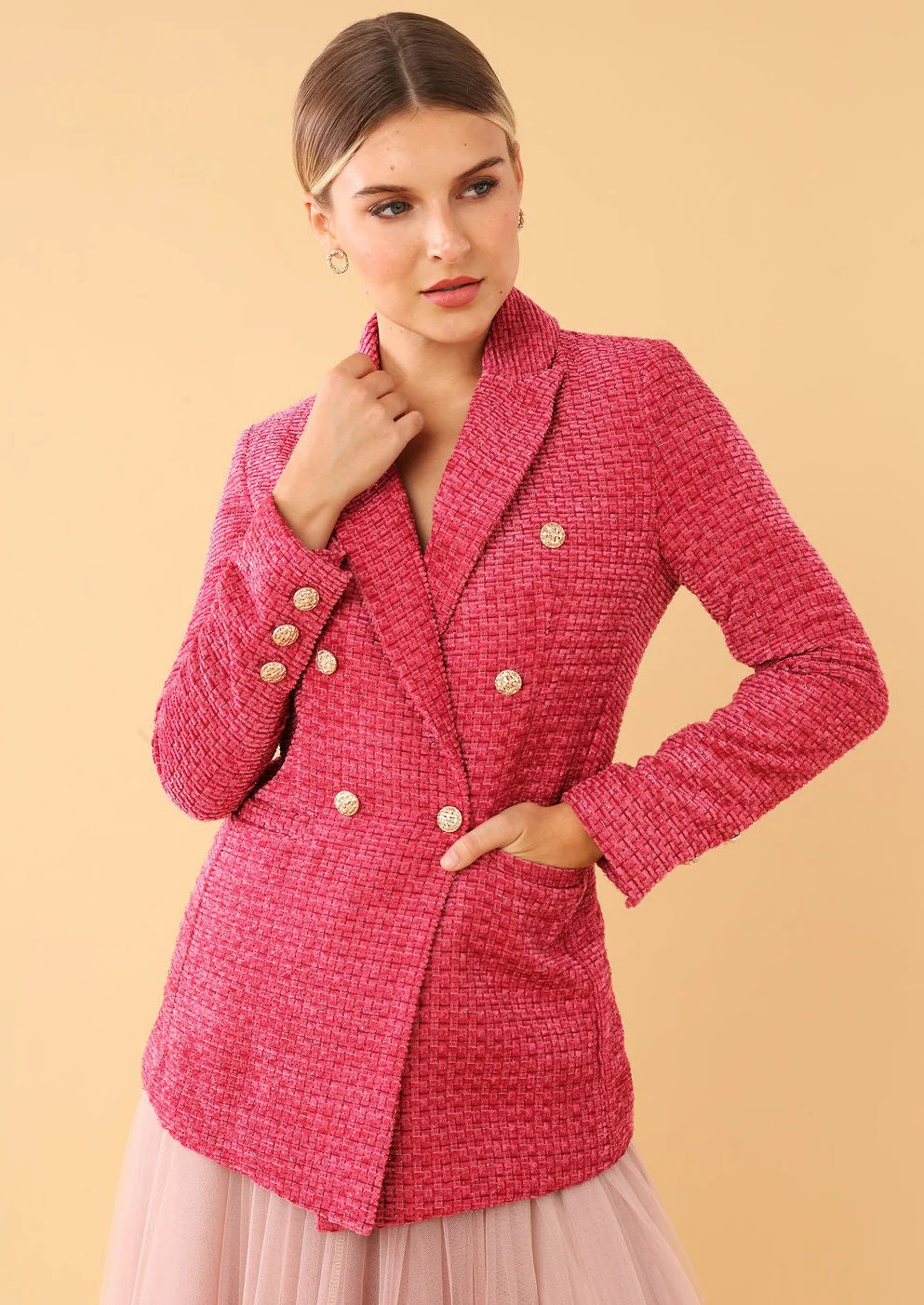 Calvin Blazer Pink Boucle Tweed | Abbey Glass