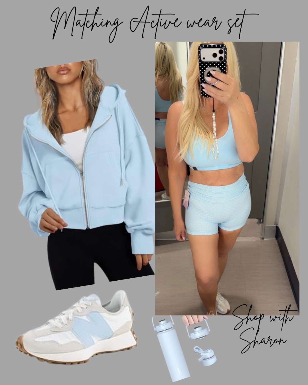 A matching activewear set is one of the easiest outfits to style 💙 Pair it with a lightweight zip hoodie, comfortable sneakers, and a coordinating water bottle for an effortless athleisure look that’s perfect for workouts, errands, travel days, and casual weekends.

#LTKActive #LTKOver40 #LTKPetite