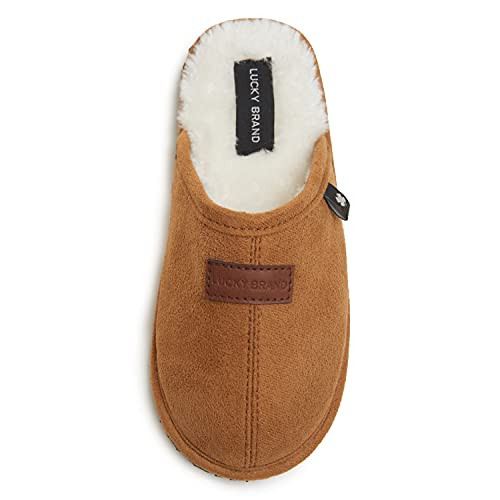 Lucky Brand Boy's Micro-Suede Scuff Slippers, Kids House Shoes with Plush Lining - Tan, Size 2/3 | Amazon (US)