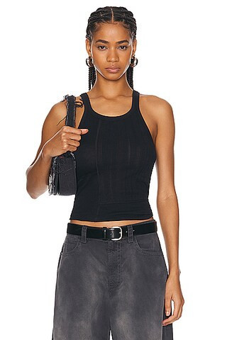 RE/DONE Mixed Media Ribbed Tank in Black | FWRD 