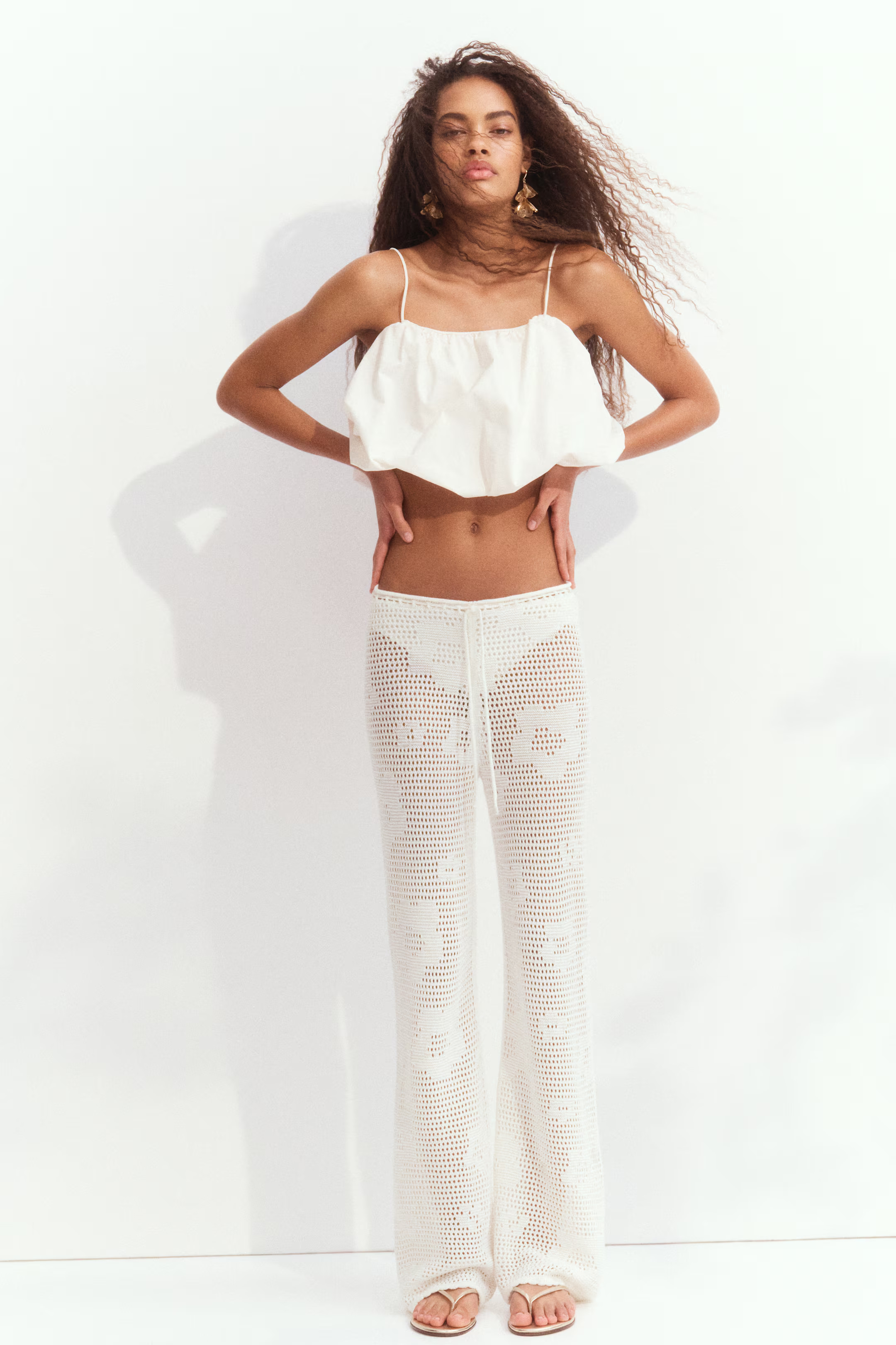 Pointelle-knit drawstring trousers | H&M (UK, MY, IN, SG, PH, TW, HK)