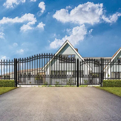 6 ft. H Prague Steel Single Swing Driveway Gate with Pedestrian Gate | Wayfair North America
