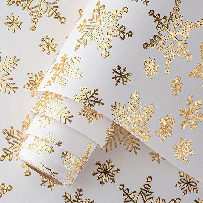 Homeral Christmas Wrapping Paper Mini Roll-17inch x 16.5ft Embossing 3D White with Gold Foil Snow... | Amazon (US)