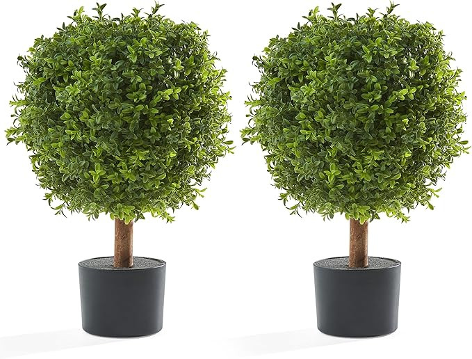 Artificial Plants Indoor Outdoor - Set of 2 Topiary Boxwood Trees – 24” High Pre-Potted Faux ... | Amazon (US)