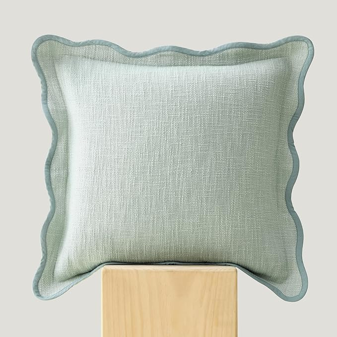 Double Stitch Scalloped Throw Pillow Covers - 100% Cotton Decorative Boho Pillow Covers 20 x 20, ... | Amazon (US)