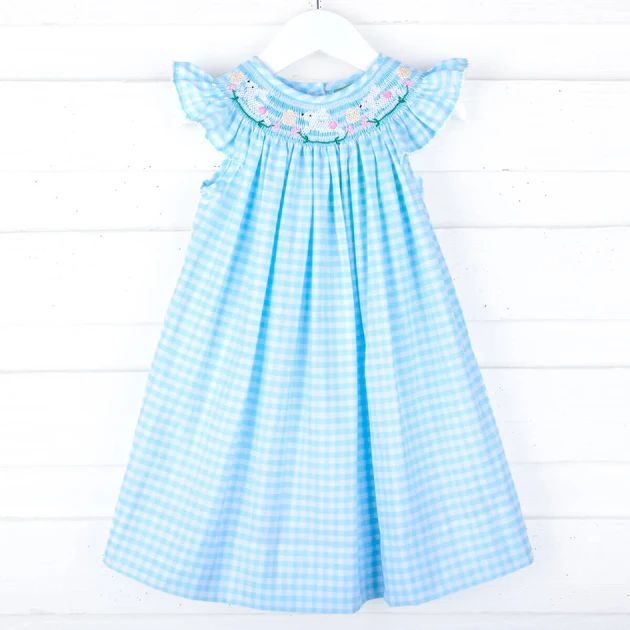 Hippity Hop Turquoise Bunny Smocked Dress | Classic Whimsy