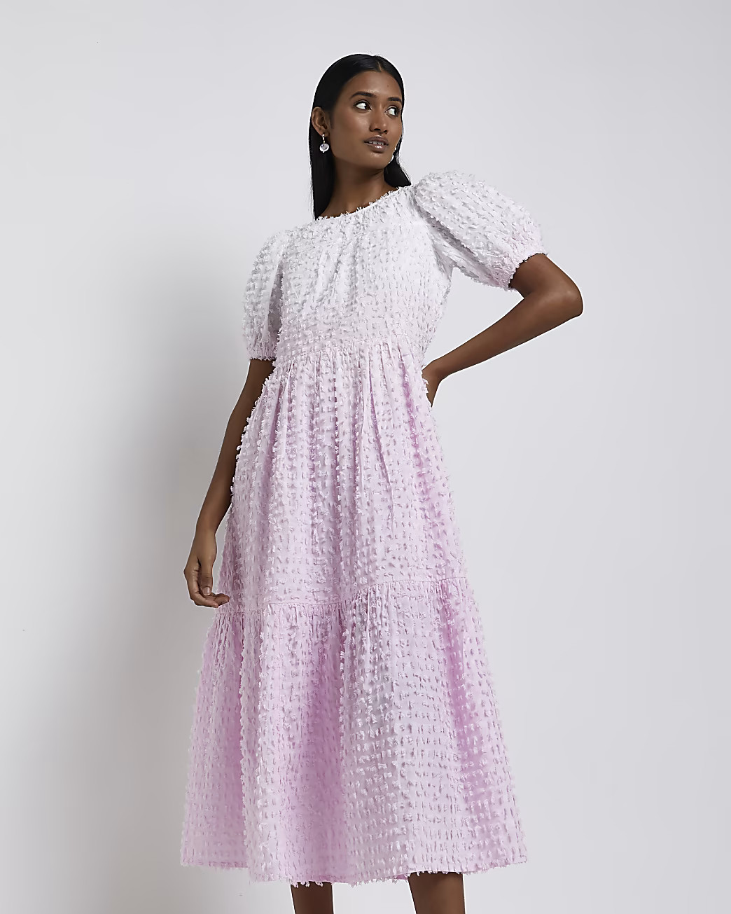 Pink ombre textured smock midi dress | River Island (US)
