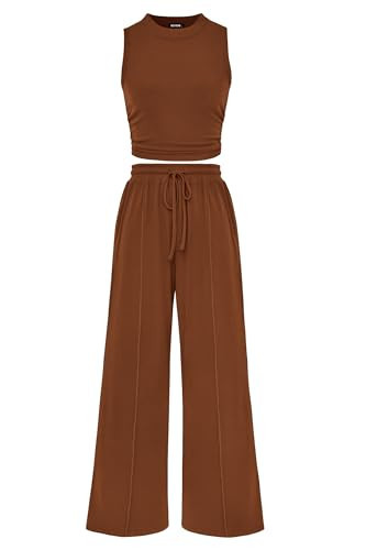 PRETTYGARDEN 2 Piece Sets for Women Summer Casual 2026 Spring Sleeveless Tank Ribbed Travel Vacation Lounge Wear Outfits (Brown,Medium) | Amazon (US)