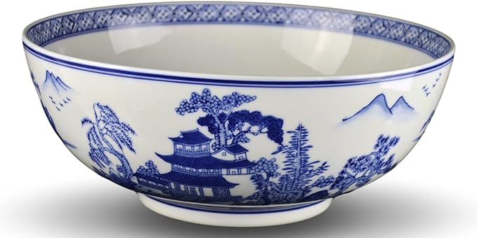Heritage Chinese Blue and White Landscape 12"x5" Large Serving Bowls, Salad Bowls, Fruit Bowls, J... | Amazon (US)
