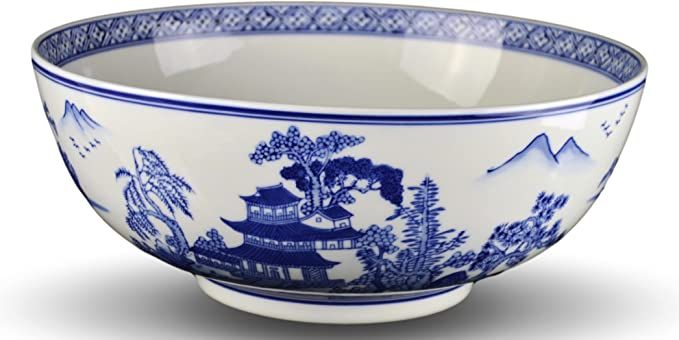 Extra Large Salad Serving Bowls Heritage Chinese Blue and White Landscape 12"x5", Fruit Bowls, Ja... | Amazon (US)