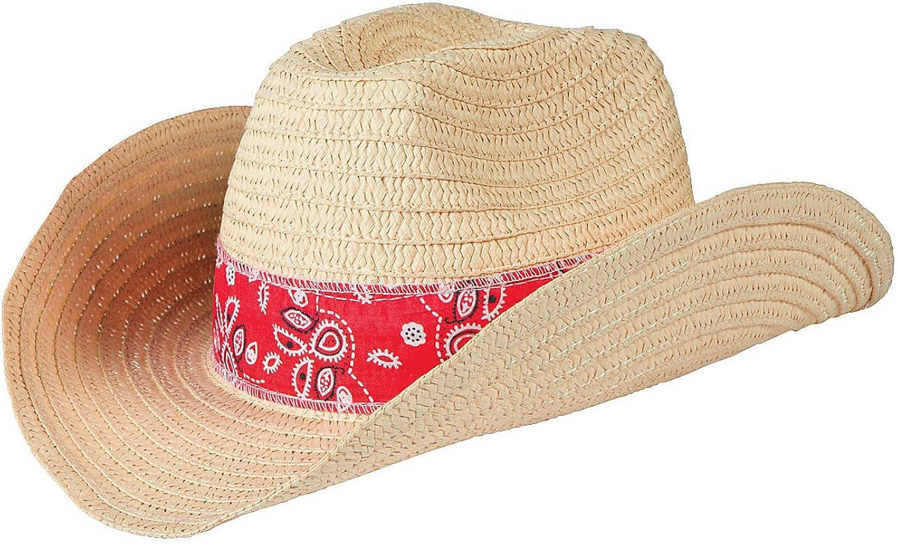 Fun Express Western Cowboy Hat for Adults with Red Bandana (Bulk Set of 12) Woven Straw - 24 Inch... | Amazon (US)