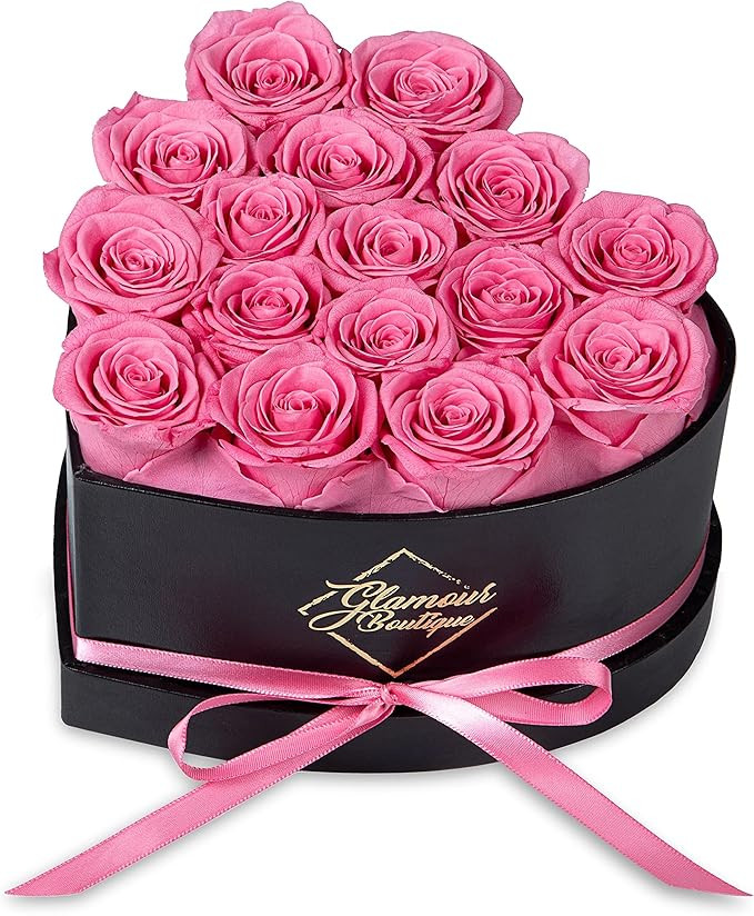 GLAMOUR BOUTIQUE 16 Flower Forever Heart Shape Box, Eternal Preserved Roses Gift for Her, Lasting... | Amazon (US)