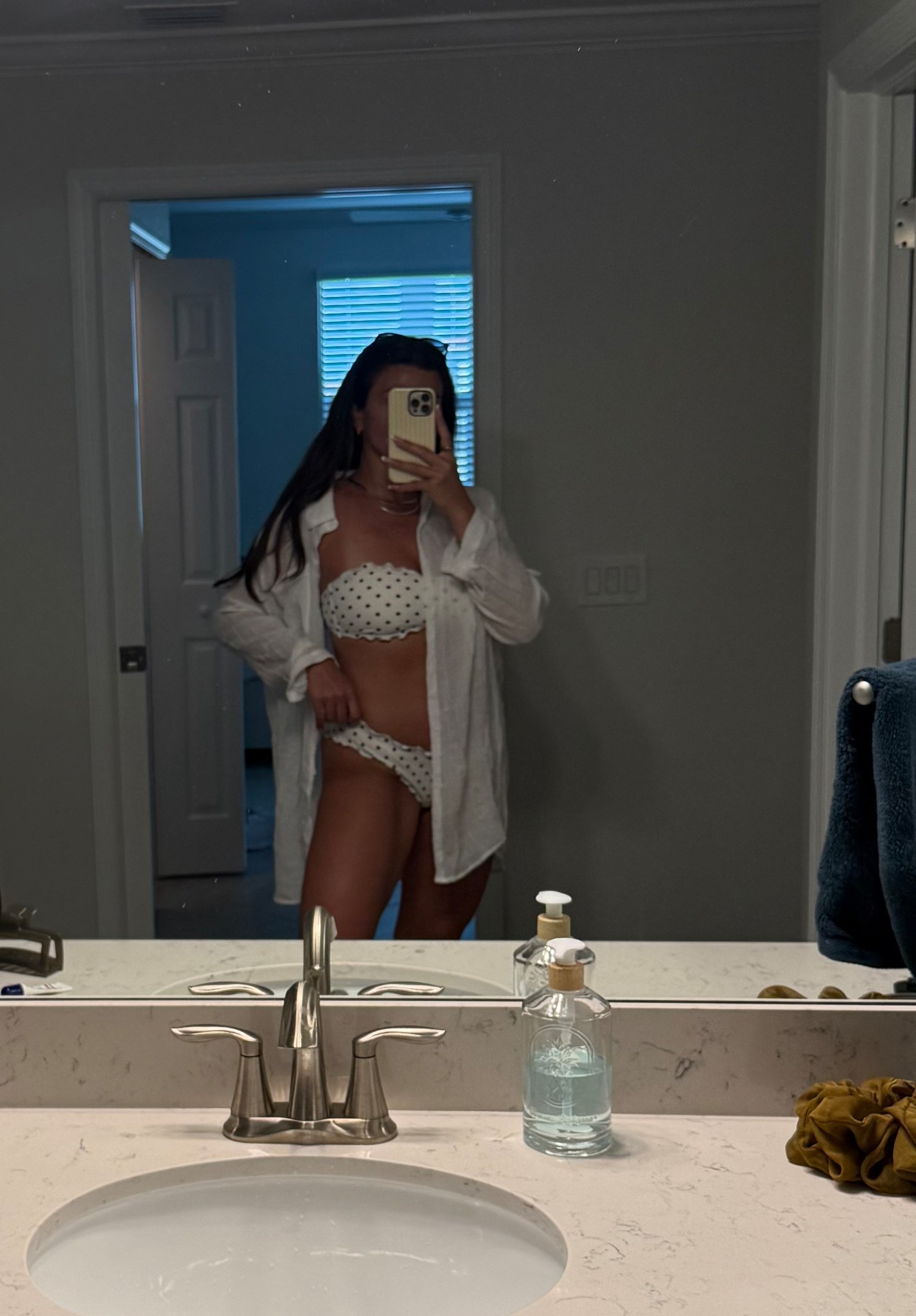 Target bathing suit, wearing size M in top and bottom. Amazon swim cover up, size L 