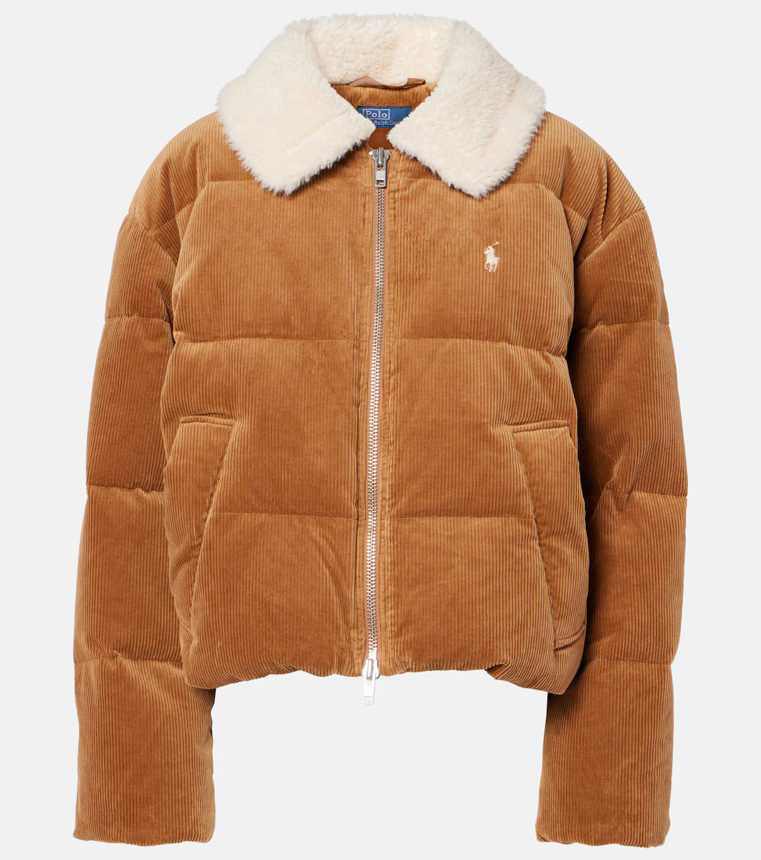 Faux fur-trimmed corduroy down jacket | Mytheresa (US/CA)