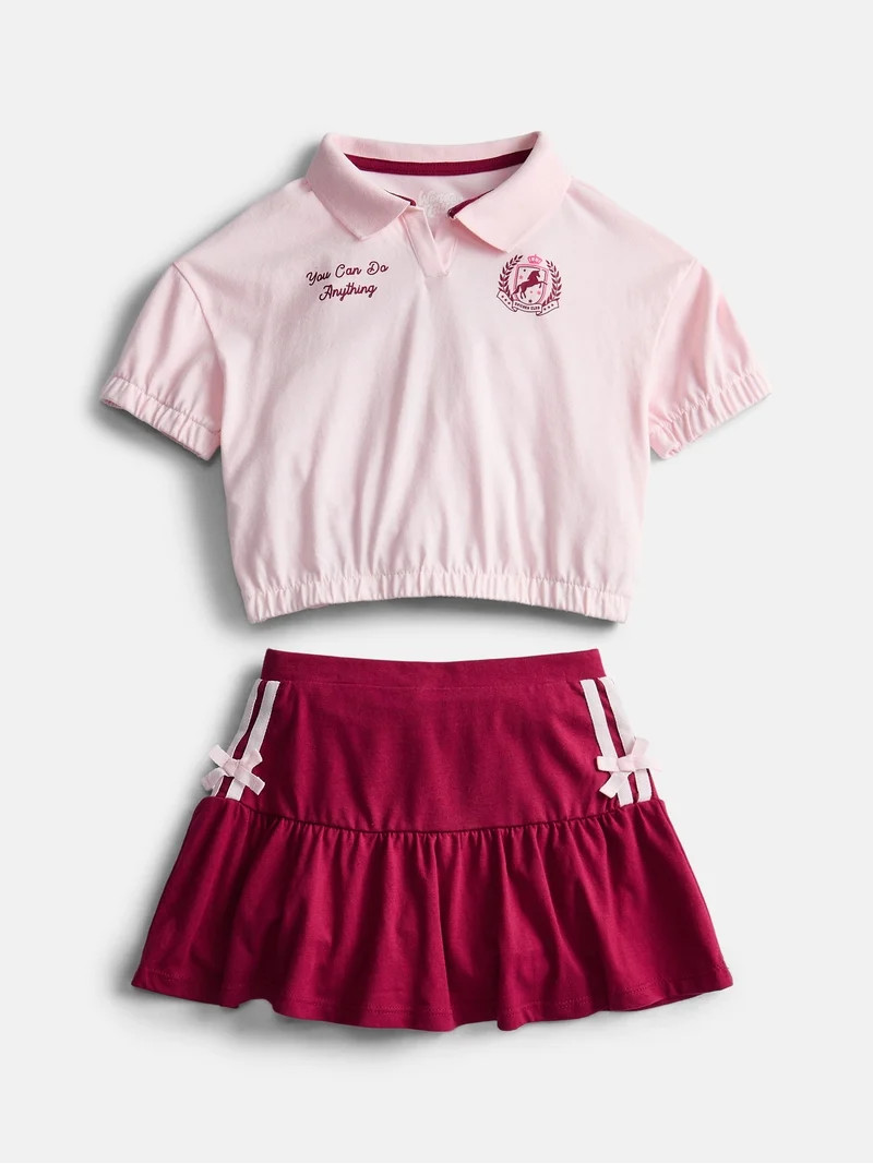 Wonder Nation Little Girls Polo and Scooter Skirt Set, Sizes 4-10 | Walmart (US)
