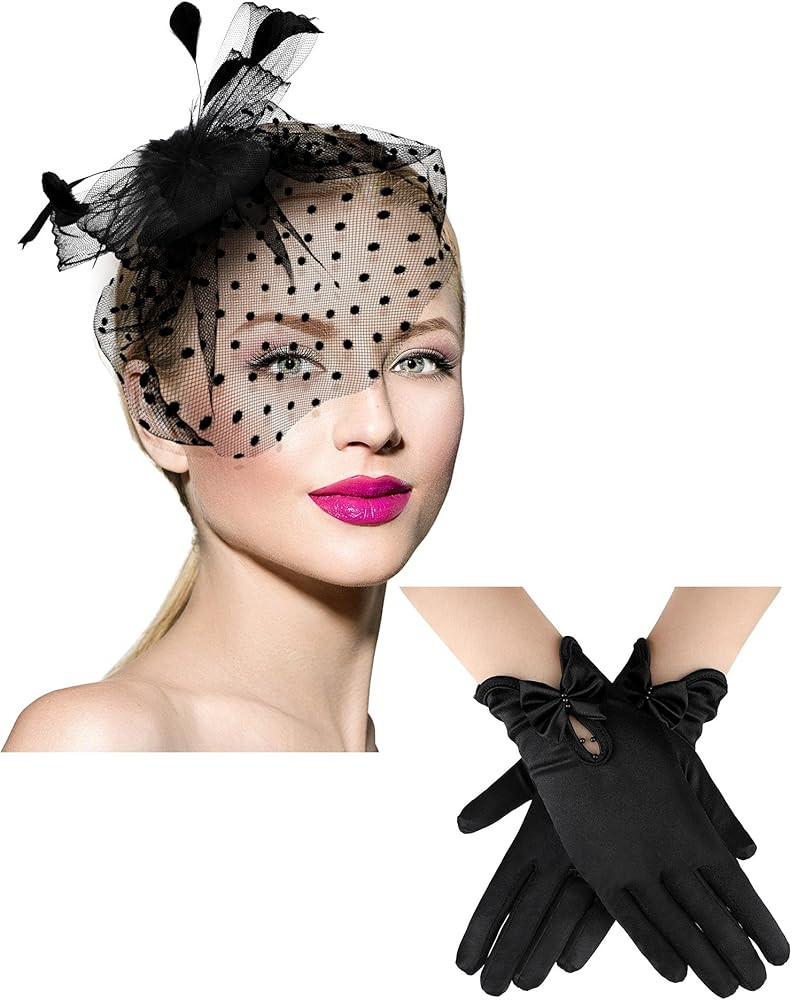 Geyoga 50s Fascinator Hat for Women Funeral Veil Hat Pillbox Cocktail Tea Party Headpiece and Lac... | Amazon (US)