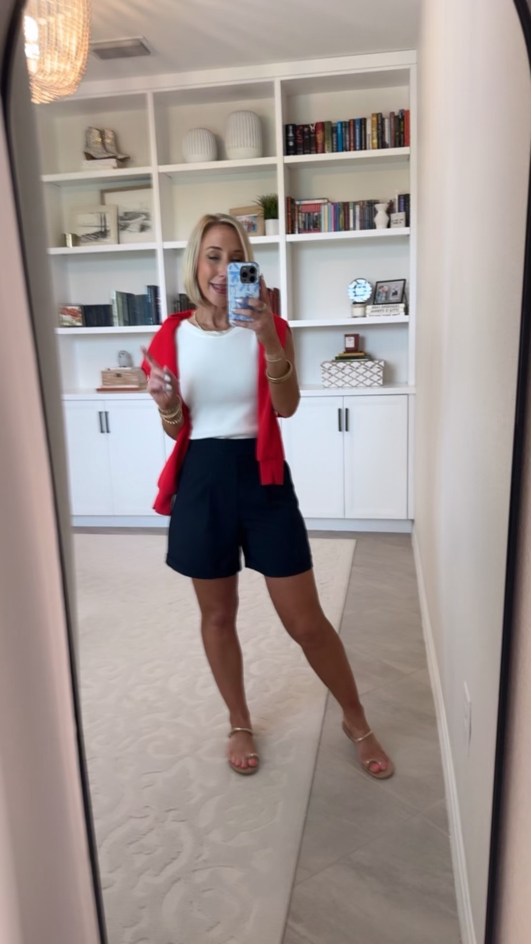 Chic Neutrals - trouser shorts and lightweight sweaters: Linen Blend Trouser Shorts - size XS (Navy). 6 colors. Wool Blend Sweater Tank - size XS. 26 colors.  

 