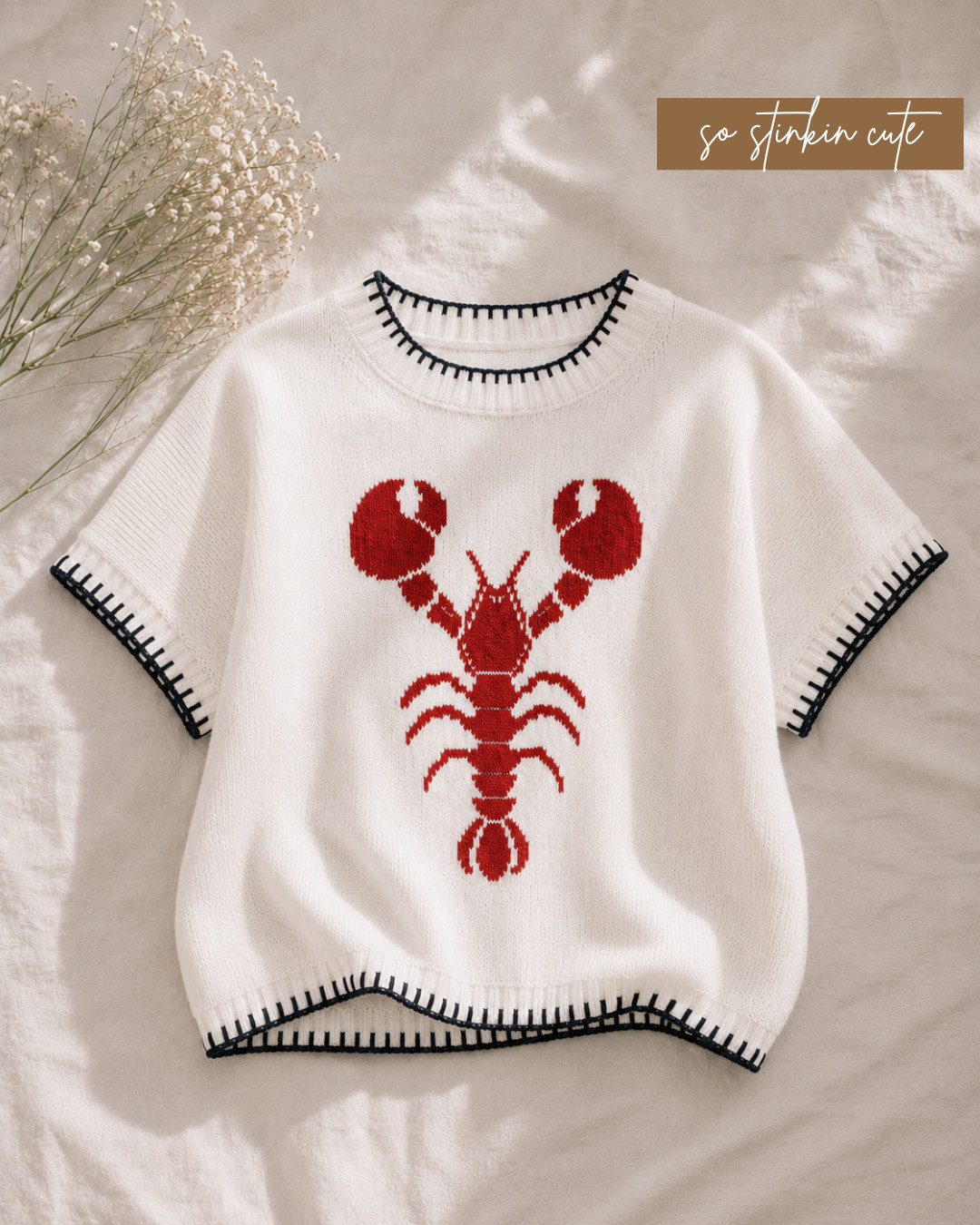This lobster sweater is the cutest statement piece for summer! 🦞❤️ The classic nautical design, contrast trim, and lightweight knit make it perfect for beach vacations, coastal getaways, lake weekends, seafood dinners, or adding a fun pop to your everyday wardrobe. Pair it with denim shorts, white jeans, or a linen skirt for an effortless coastal-chic look.

✨ Shop this lobster sweater and more coastal-inspired summer fashion favorites in my LTK! 

 #LTKSeasonal