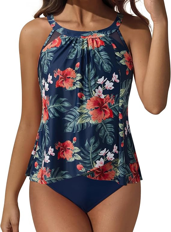SUUKSESS Women Tummy Control Tankini Bathing Suit Ruffle High Waisted Swimsuit | Amazon (US)
