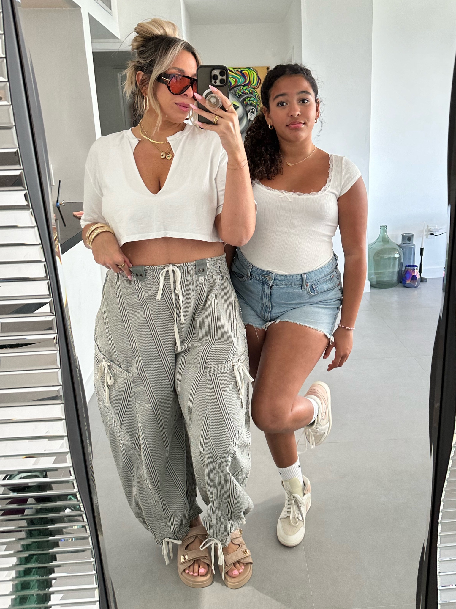 Casual OOTD 

My outfit: 
Free People pants size large (could have done a med: very oversized size down) color: Olive 

Also linked an affordable denim pair from Amazon


Open edit White tee (cut the front) size large (runs big)
Steve Madden sandals (run big)
Target bralette size large 
My fav Amazon bag
Amazon sunnies (will have gold detail when you receive)

Harlow’s outfit:
Garage denim shorts; size 11
Garage white top: size small
(Size down)
Pink Jordans and Nike socks  

#LTKStyleTip #LTKMidsize