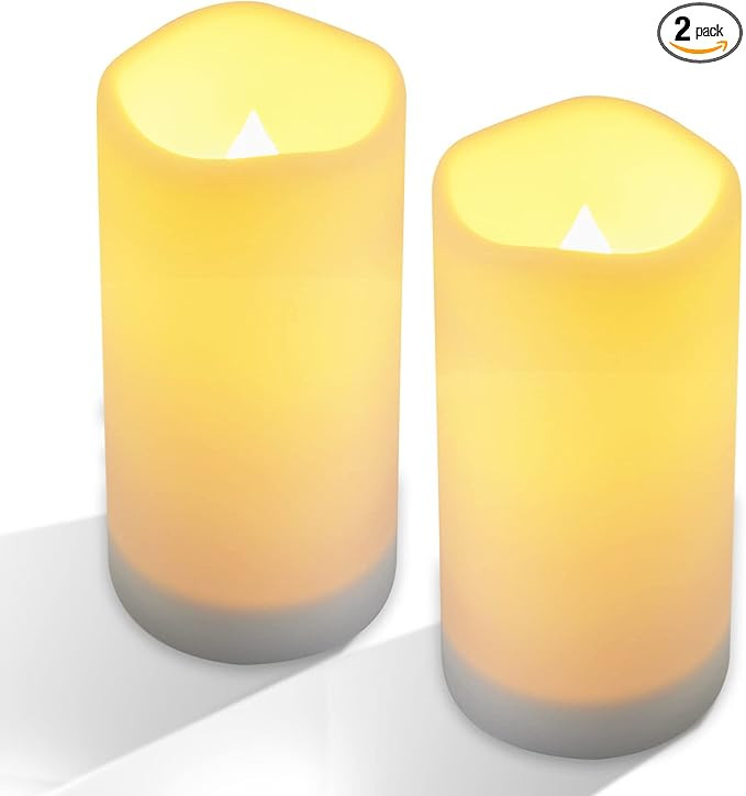 NURADA Large Outdoor Solar Powered Candles - Flameless Pillar Waterproof Rechargeable Candle Set,... | Amazon (US)