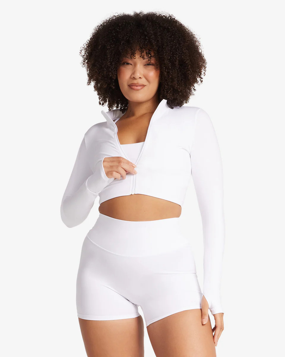 Serenity Sculpt Zip Jacket | White | Crop Shop Boutique US