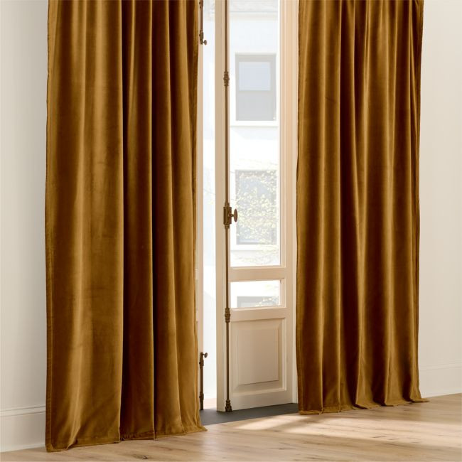 Smoked Amber Organic Cotton Velvet Window Curtain Panel 48""x84 | CB2