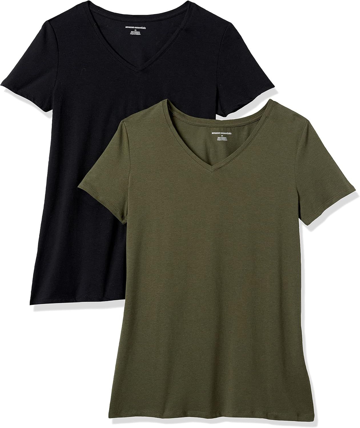 Amazon Essentials Women's Classic-Fit Short-Sleeve V-Neck T-Shirt, Pack of 2 | Amazon (US)