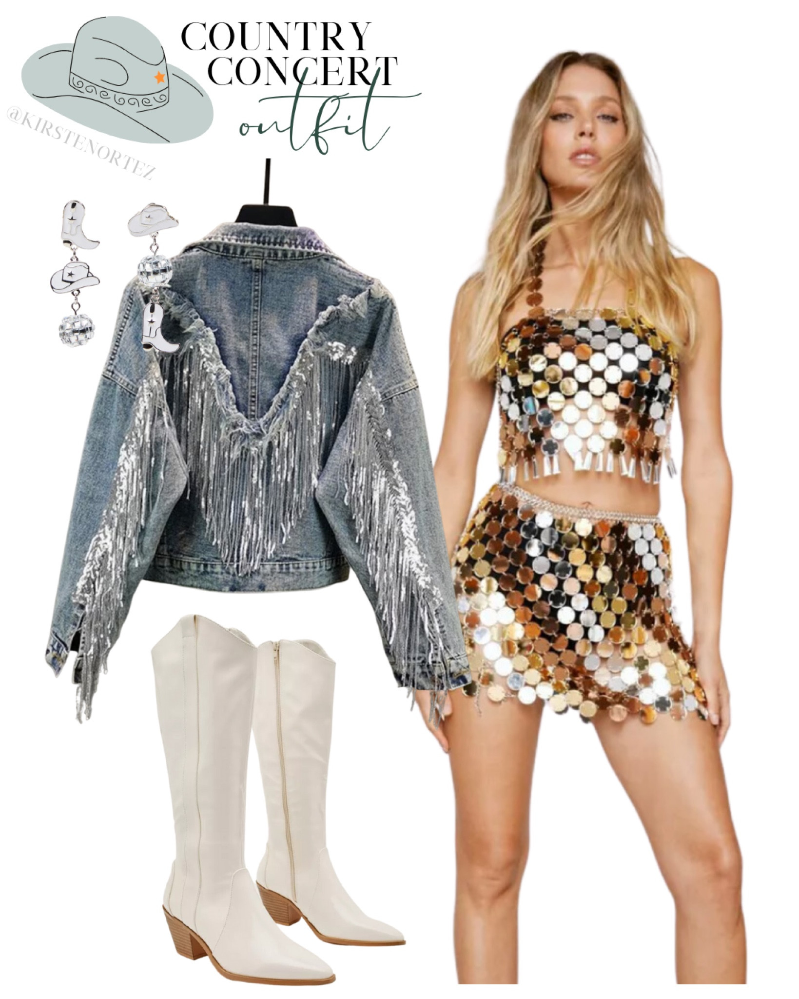 Country concert outfit idea, country festival outfit idea, country concert outfit, country festival outfit, Taylor swift concert outfit idea, fearless outfit idea, debut outfit idea, Taylor swift outfit idea, stagecoach outfit idea, cowboy boots, cowgirl boots, rhinestone fringe jacket, fringe denim jacket, sequin set, disc set, cowgirl earrings 

#LTKFestival #LTKSeasonal #LTKshoecrush