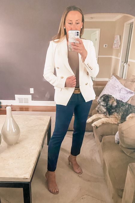 Off to a meeting.  This blazer is so versatile. It literally looks great with anything. And if you need one pair of dressy sandals, these are them!!  

#LTKStyleTip #LTKWorkwear #LTKShoeCrush