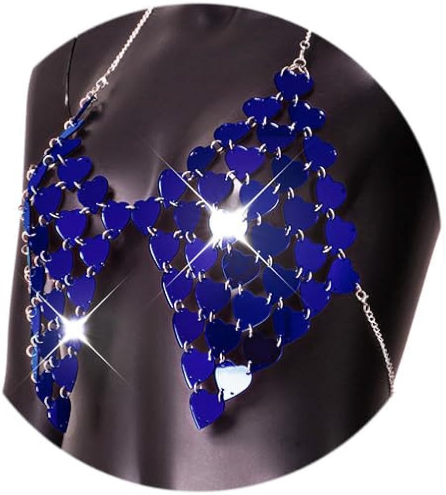 Body Chain Bra Top Hot Pink Heart Sequins Crop Top Chain Shiny Acrylic See Through Backless Bra C... | Amazon (US)