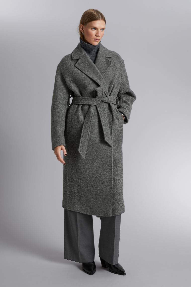 Voluminous Belted Wool Coat - Dark Grey - Ladies | H&M GB | H&M (UK, MY, IN, SG, PH, TW, HK)