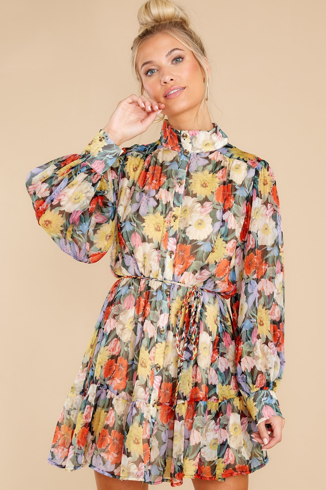 Colorful Kisses Black Floral Print Dress | Red Dress 