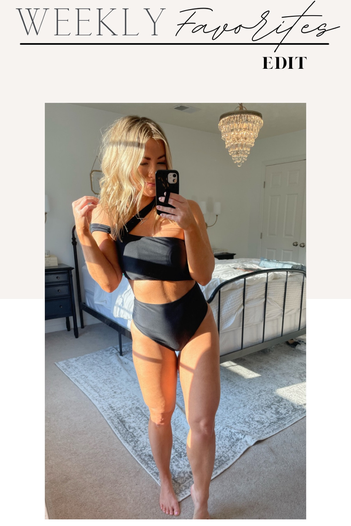 One shoulder black high waisted bikini set, gold monogram necklace, resort wear, weekly favorites 

#LTKU #LTKswim #LTKunder50