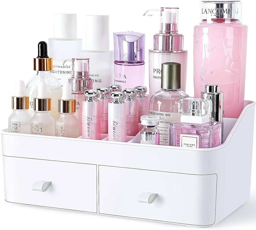Makeup Organizer for Vanity,Bathroom Cosmetic Storage with 2 Drawers,Skin Care Countertop Display... | Amazon (US)