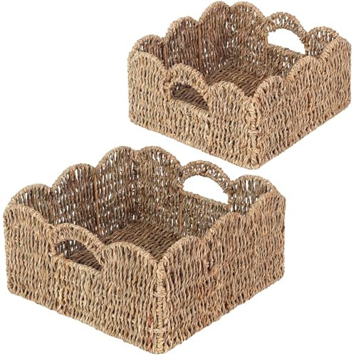 Scalloped Baskets (Natural-Set of 2) Seagrass Basket For Decor, Basket Living Room Organizer, Bathroom, Bedroom, Laundry,... Seagrass Storage Baskets with Built-in Handles. | Amazon (US)