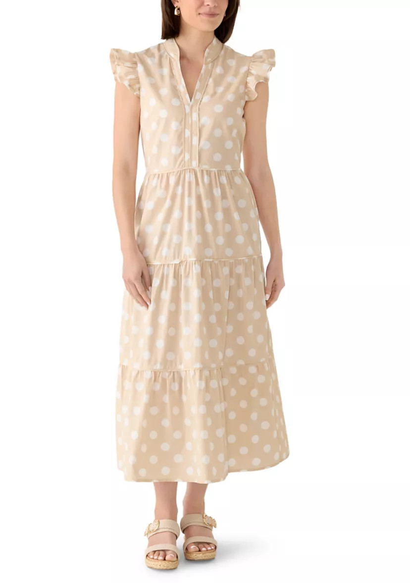 Women's Flutter Sleeve Tiered Dot Midi Dress | Belk