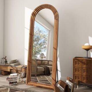 XRAMFY 71 in. H x 30 in. W Arched Classic Brown Wood Framed Oversized Full Length Mirror Floor Mi... | The Home Depot