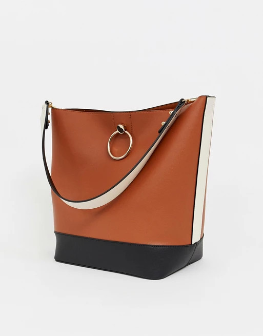 Warehouse tote bag with ring detail in tan | ASOS US