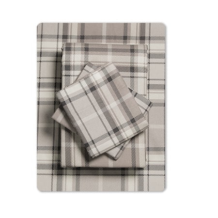 Mainstays Grey Plaid 155 GSM, 100% Cotton, Flannel Sheet Set, King | Walmart (US)