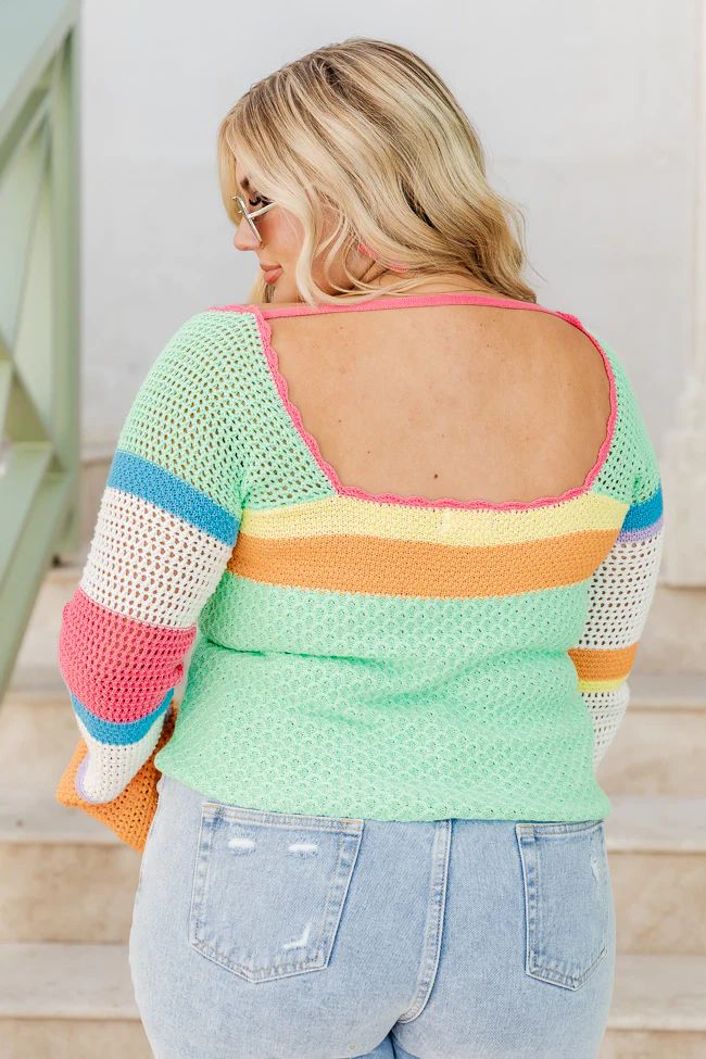 Flying Colors Square Neck Crochet Multi Color Sweater | Pink Lily